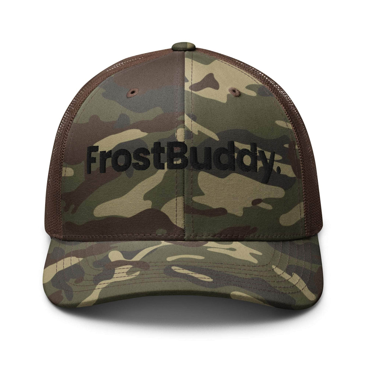 Frost Buddy Camo/Brown Logo Camouflage Trucker Hat #color_camo/brown